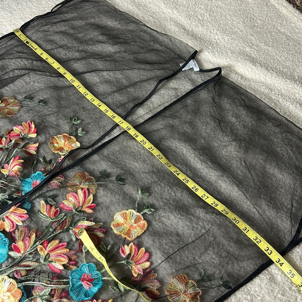Haute Hippie Black Mesh Flower Embroidery Fringe Kimono One Size - Picture 9 of 9